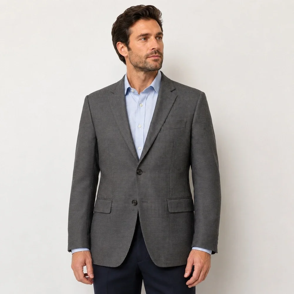 Ralph Lauren Mens‎ 48L Wool Blazer Jacket Gray Micro Check Sport Coat Two Button